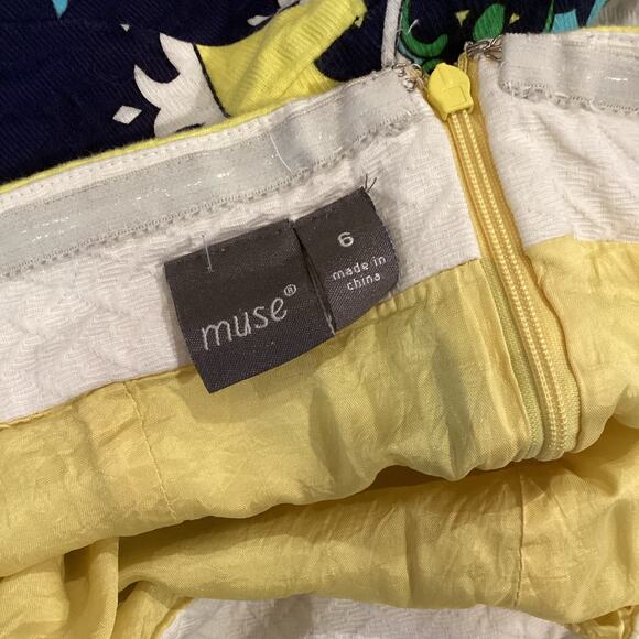 Muse yellow blue halter retro Floral Tropical Halter waffle cotton Dress Size 6 - Picture 7 of 10